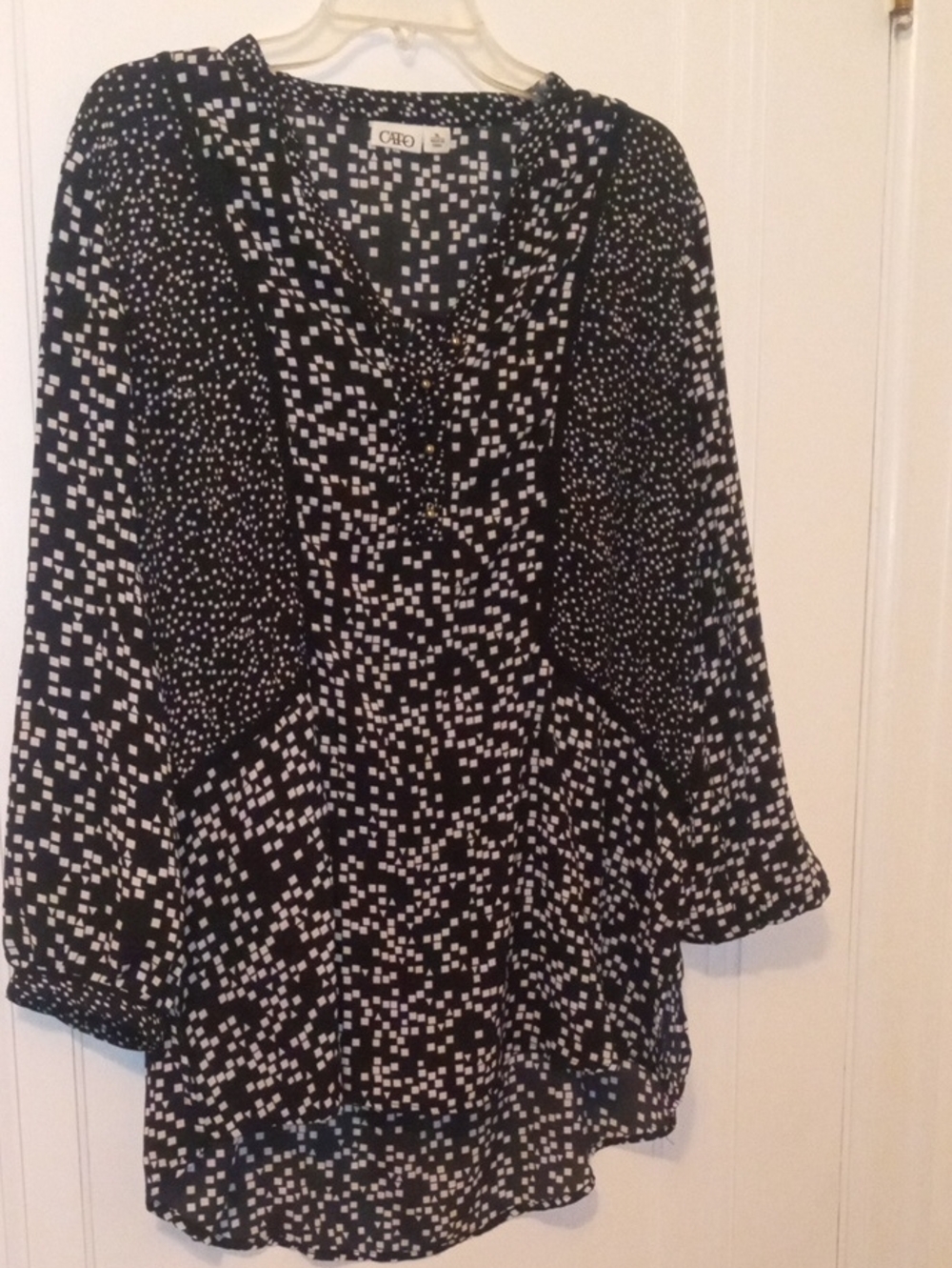 Black & White geometic print blouse, light weight, long sleeve, XL
